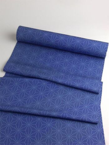 A tsumugi kimono woven in Tango, featuring asanoha(Hemp leaf) pattern in navy