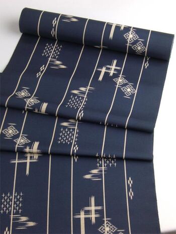Silk Tango Tsumugi Kimono, plain navy-green with swallows