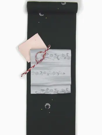 Washable Kimono – Black Embroidered Komon with Hanamaru Floral Circles | Shine Up Deodorizing Fabric