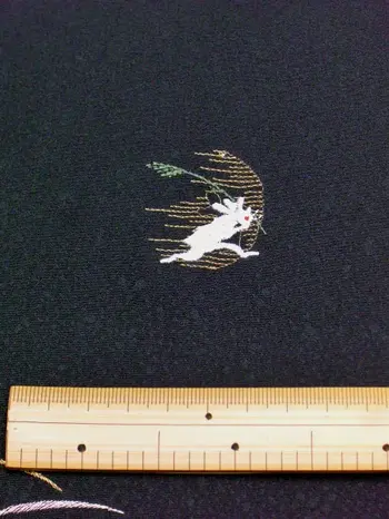 Washable Kimono, Embroidered Komon, Black, Rabbit and Moon, Deodorizing