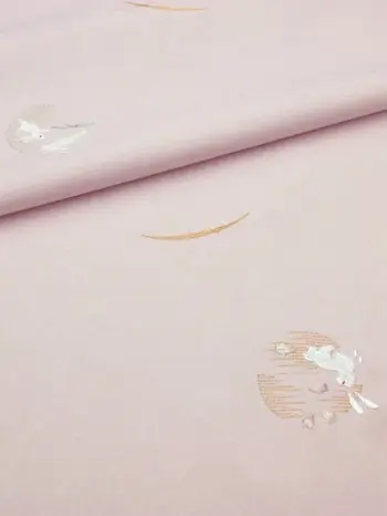 洗える着物 刺繍小紋 桜ピンク色 光触媒消臭 うさぎと月