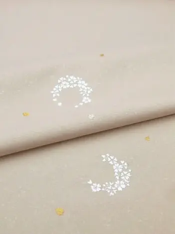 洗える着物 刺繍小紋 白茶色 光触媒消臭 花丸