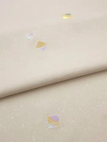 洗える着物 刺繍小紋 白茶色 光触媒消臭 色紙