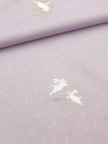 Washable Embroidered Komon Kimono, Pale Wisteria Purple “Rabbit and Moon” | Shine Up Deodorizing Fabric