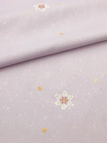 Washable Kimono – Pale Wisteria Embroidered Komon with Snowflakes | Photocatalytic Deodorizing Fabric