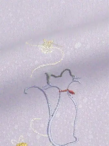 Washable Kimono with Cat Embroidery – Pale Wisteria Purple | Photocatalytic Deodorizing Shine Up Fabric