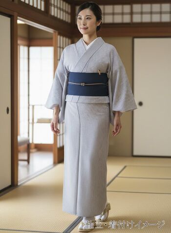 Washable Kimono Mansuji （thin stripe）blue No.10