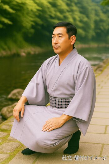 Washable Kimono Men's Kimono Manji（thin stripe） light Blue perple 44cm Width No.9