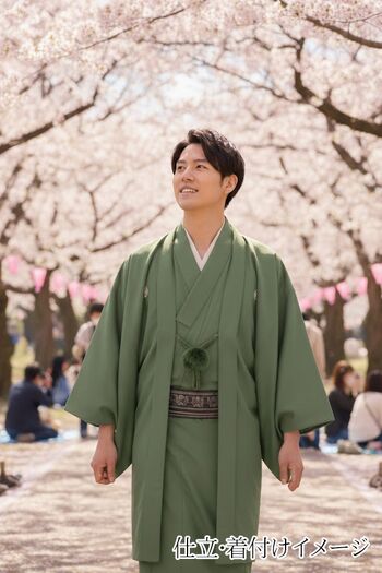 洗える男着物 羽二重(テイジンシルパール) Ｎｏ.4 緑