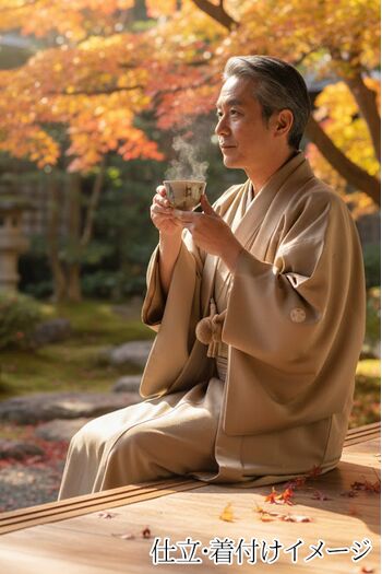 洗える男着物 羽二重(テイジンシルパール) Ｎｏ.5 ベージュ