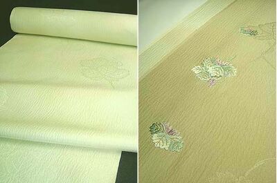 silk inner sleeve embroidery jyuban(kimono underwear) light crane green