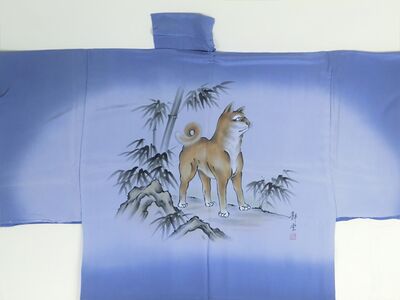 Silk underwear of Men's kimono Dog by draw blue