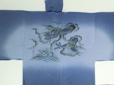 Silk underwear of Men's kimono "Tenryu"bland Gods of thunder and wind ⑩ blue