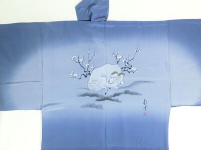 Silk underwear of Men's kimono Sheep l by draw blue