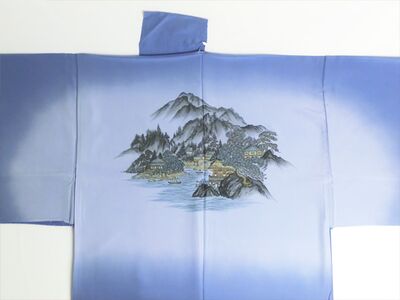 Silk underwear of Men's kimono "Tenryu"bland Landscape ⑪ blue