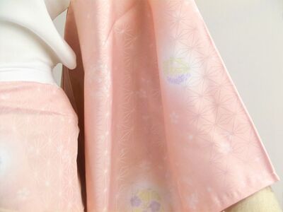 洗える一部式襦袢 サーモンピンクぼかし地に桜花丸（無双袖） 高機能性生地使用