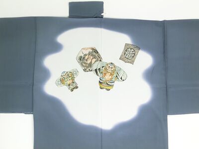天竜　男襦袢　昇り凧　引き染 グレー / 灰色 / ねずみ　裾部分
