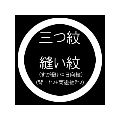 三つ紋縫い紋（すが縫い＝日向紋 / 背中1つ+両後袖）紋入れ加工