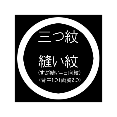 三つ紋縫い紋（すが縫い＝日向紋 / 背中1つ+両胸） 紋入れ加工