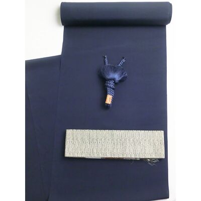 Pure silk men's kimono and haori ensemble set Navy blue