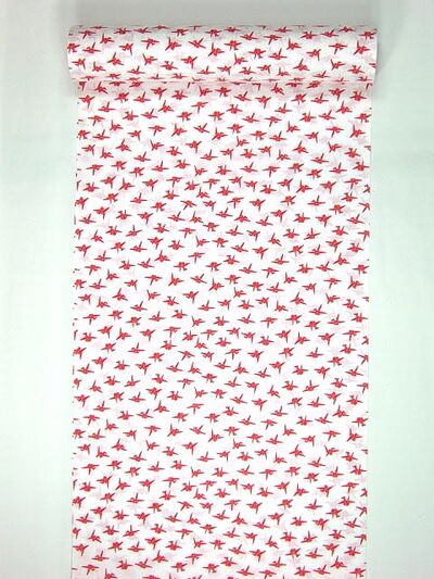 洗える長襦袢 白地に紅(赤) 折り鶴