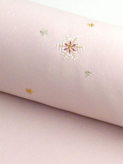 洗える着物 刺繍小紋 さくら色 雪の結晶 裄丈87.5cm可能 超トール巾