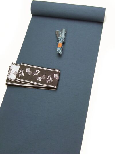 washable stumugi (pongee) kimono fablic for roll or tailoring blue (color No.1)