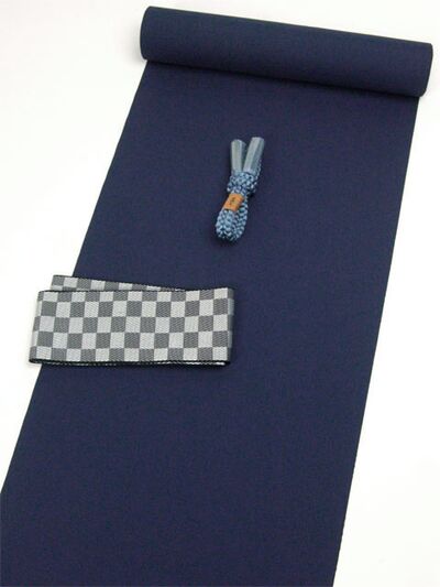 Washable men's kimono habutae (fabric without irregularities) (Teijin Silpearl) No.2 Navy blue For larger people