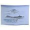 Japanese painting on silk fabric, Japanese-style landscape, Mt.fuji and Boats at the beach with pine tree forest, ground color blue