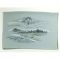 Japanese painting on silk fabric, Japanese-style landscape, Mt.fuji and Boats at the beach with pine tree forest, ground color green