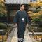 washable stumugi (pongee) kimono fablic for roll or tailoring navy blue (color No.2)
