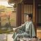 washable stumugi (pongee) kimono fablic for roll or tailoring blue gray (color No.3)