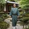 Pure silk men's kimono Ojiya vertical tsumugi blue gray (ai-nezu color)