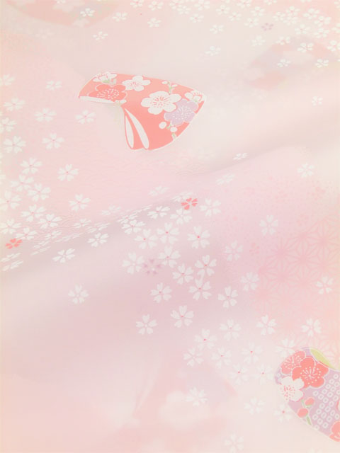 正絹 肩裏 総柄 ピンクに熨斗目と桜吹雪