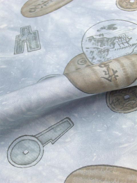正絹 男物肩裏 小判柄 たたきグレー