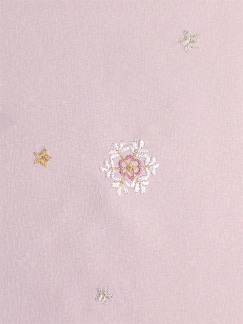洗える着物 付下げ 刺繍 さくら色地に雪の結晶 左袖