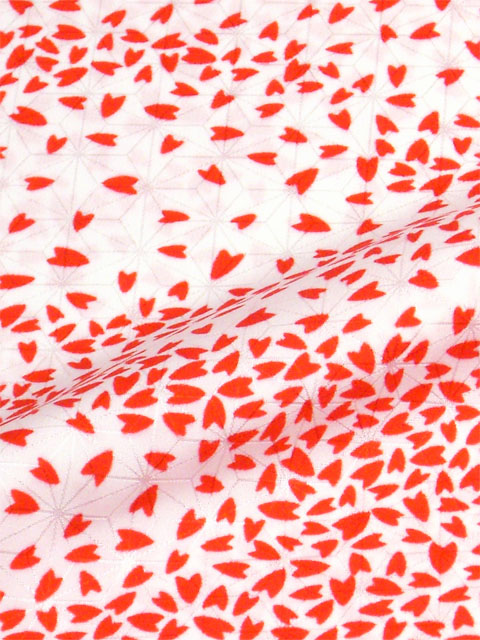 洗える長襦袢 白地に紅(赤) 桜ふぶき