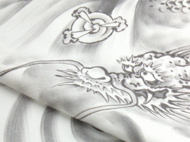 正絹額裏 白地に墨絵 手描き 竜神とドラゴンボール1